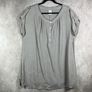 Match Point Blouse Womens Medium Gray Linen Lightweight Vacation Beach Lagenlook